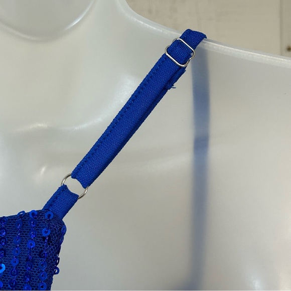 Womens Sequin Tank Top Camisole‎ Sz M V Neck Stretch Formal Cocktail Party Blue - Picture 5 of 10